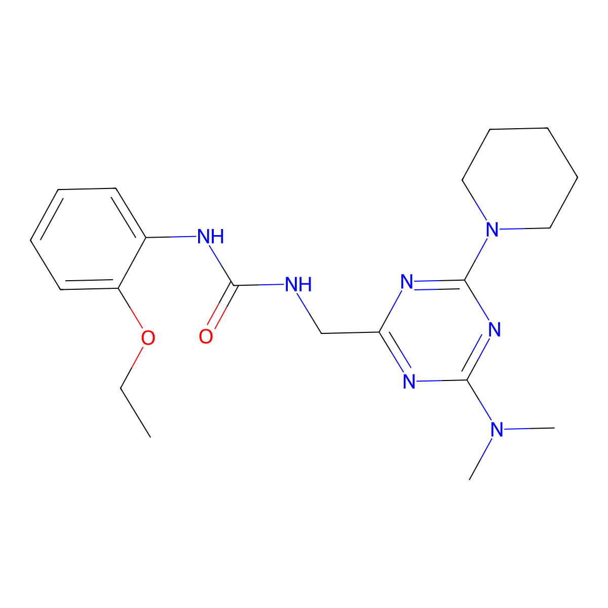 1-((4-(Dimethylamino)-6-(piperidin-1-yl)-1,3,5-triazin-2-yl)methyl)-3-(2-ethoxyphenyl)urea molecular structure, CAS 2034407-11-7