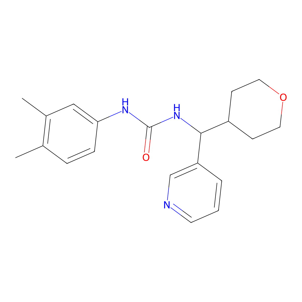 1-(3,4-dimethylphenyl)-3-(pyridin-3-yl(tetrahydro-2H-pyran-4-yl)methyl)urea molecular structure, CAS 2034407-12-8