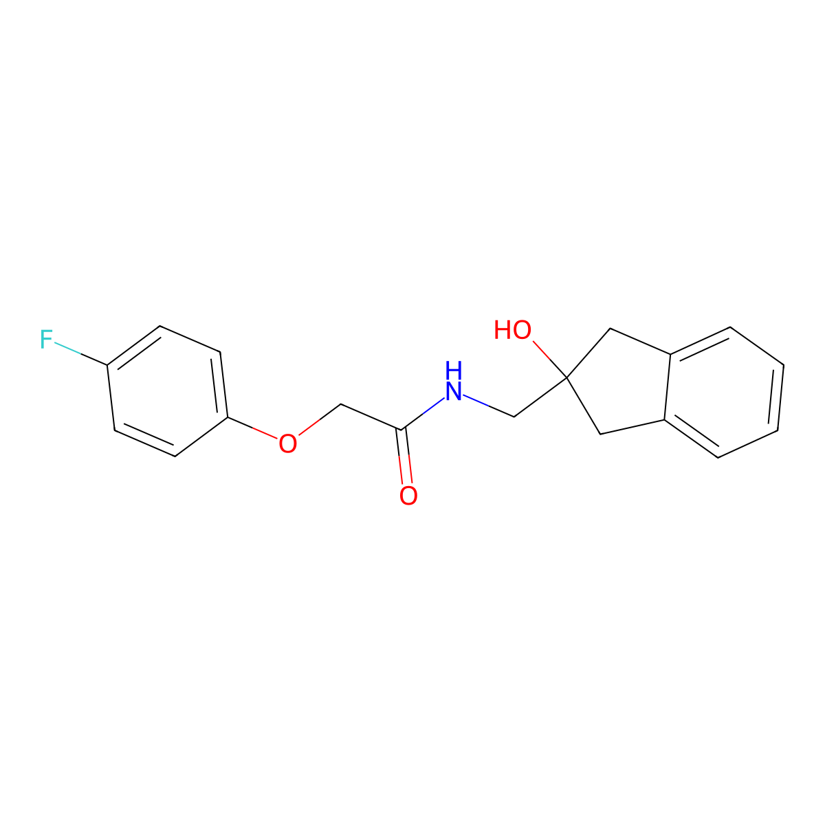 2-(4-fluorophenoxy)-N-((2-hydroxy-2,3-dihydro-1H-inden-2-yl)methyl)acetamide molecular structure, CAS 2034407-13-9