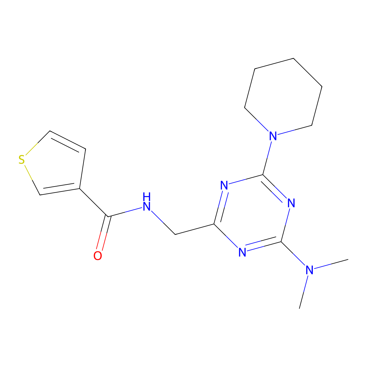 N-{[4-(dimethylamino)-6-(piperidin-1-yl)-1,3,5-triazin-2-yl]methyl}thiophene-3-carboxamide molecular structure, CAS 2034407-18-4