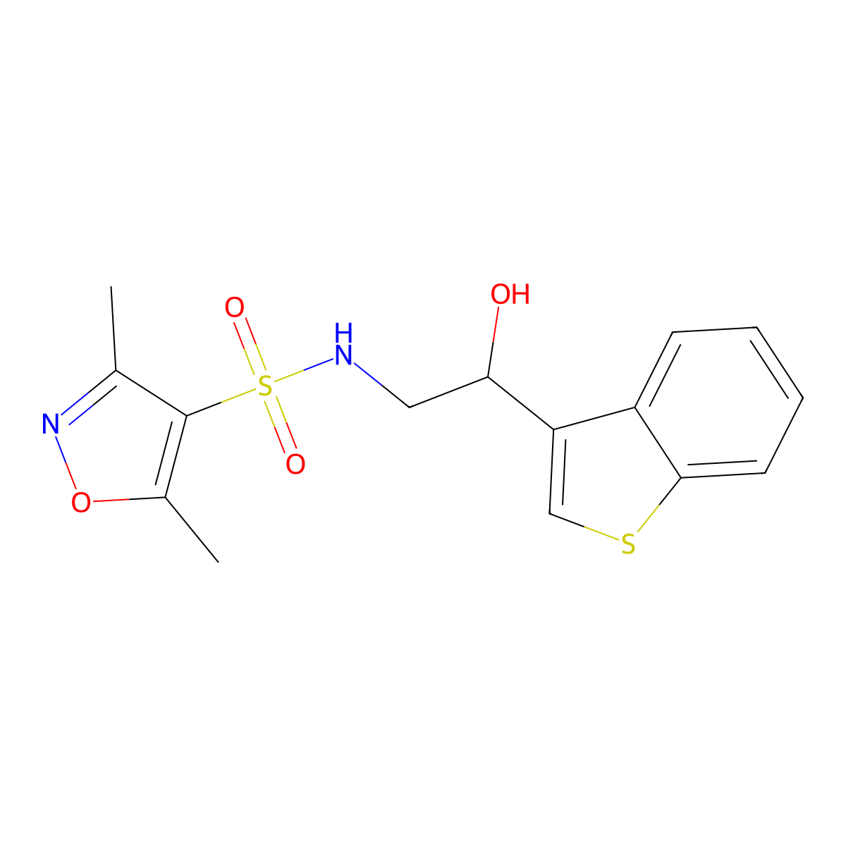 N-(2-(benzo[b]thiophen-3-yl)-2-hydroxyethyl)-3,5-dimethylisoxazole-4-sulfonamide molecular structure, CAS 2034407-19-5