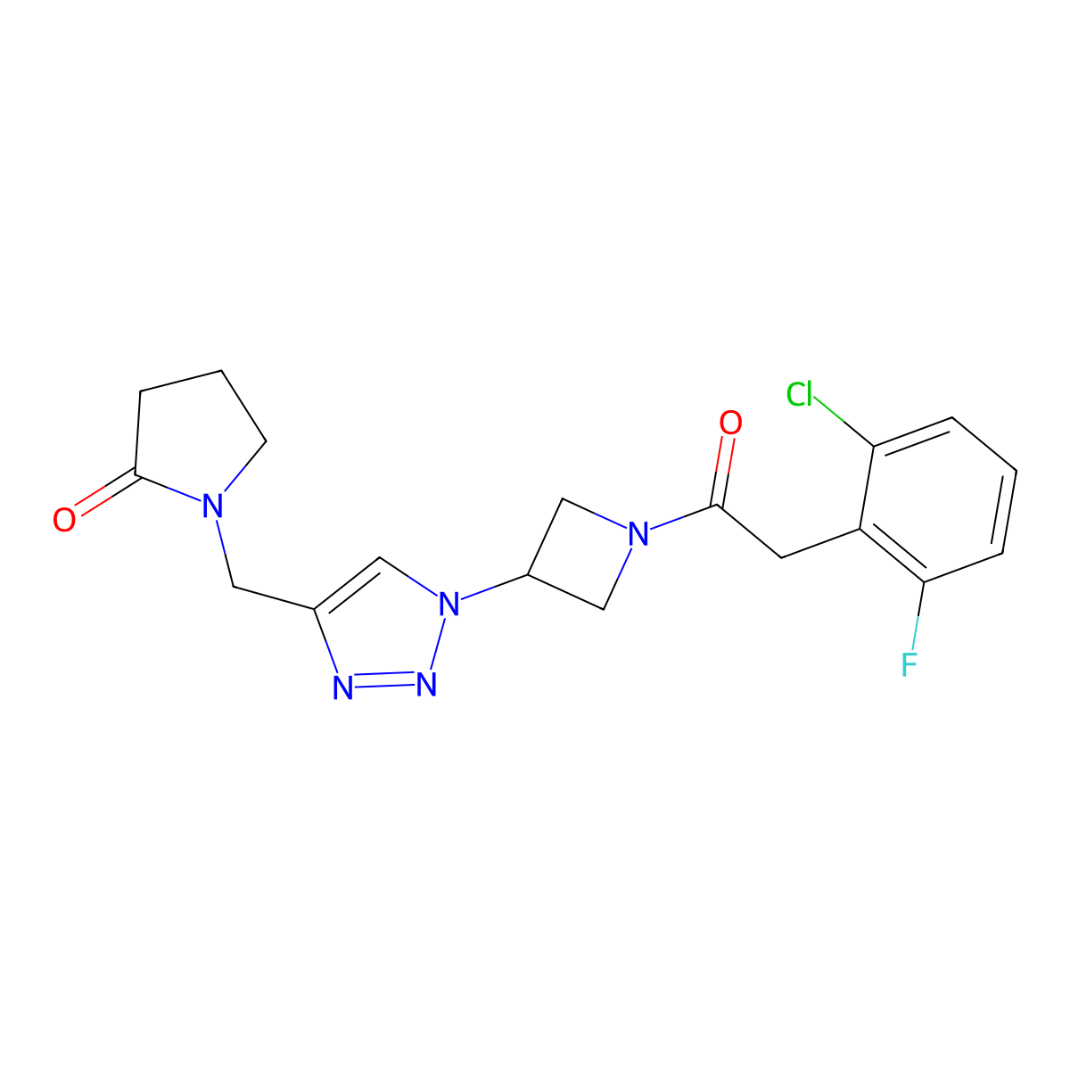 1-((1-(1-(2-(2-chloro-6-fluorophenyl)acetyl)azetidin-3-yl)-1H-1,2,3-triazol-4-yl)methyl)pyrrolidin-2-one molecular structure, CAS 2034407-20-8