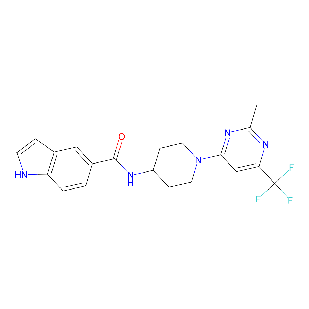 N-{1-[2-methyl-6-(trifluoromethyl)pyrimidin-4-yl]piperidin-4-yl}-1H-indole-5-carboxamide molecular structure, CAS 2034407-21-9