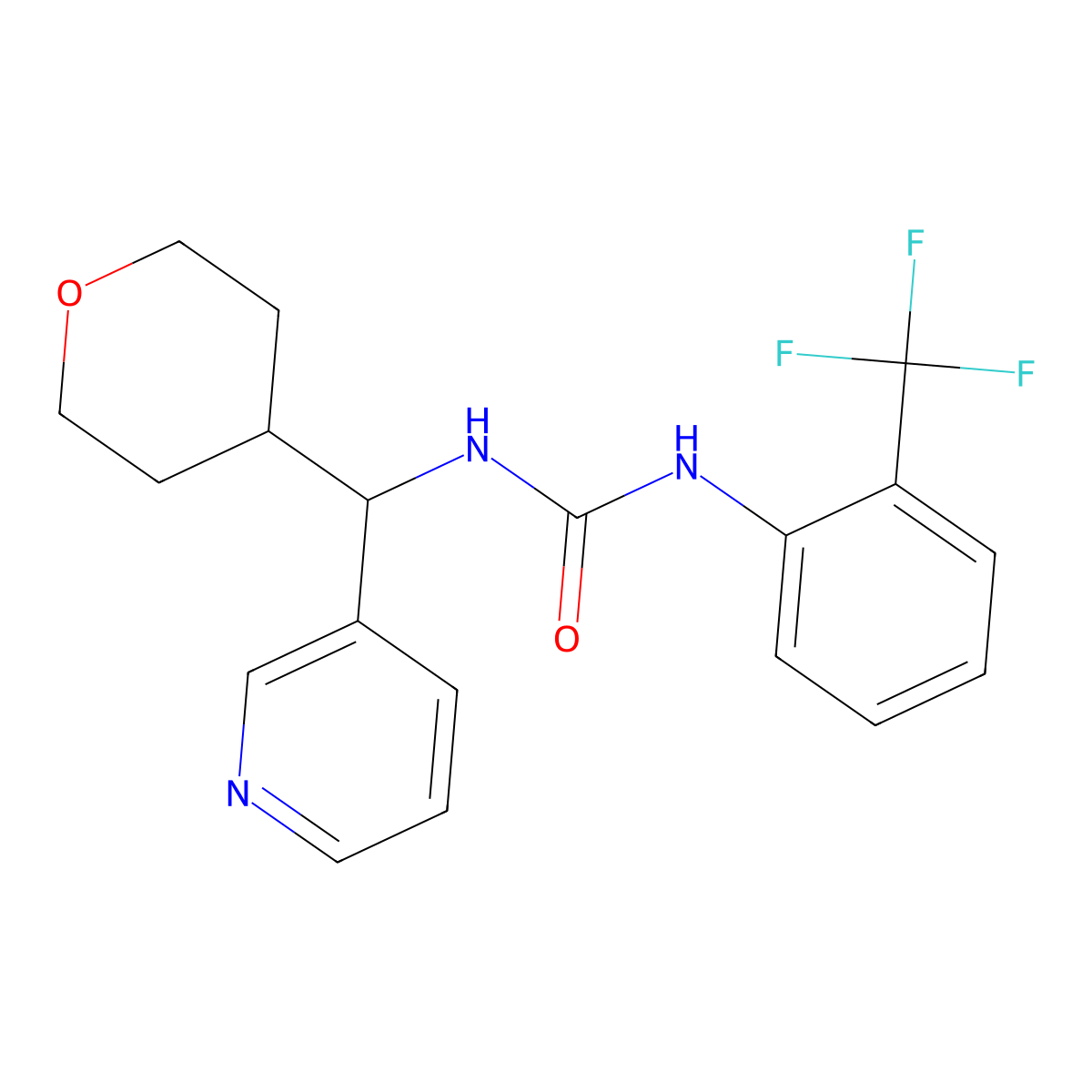 1-(pyridin-3-yl(tetrahydro-2H-pyran-4-yl)methyl)-3-(2-(trifluoromethyl)phenyl)urea molecular structure, CAS 2034407-22-0