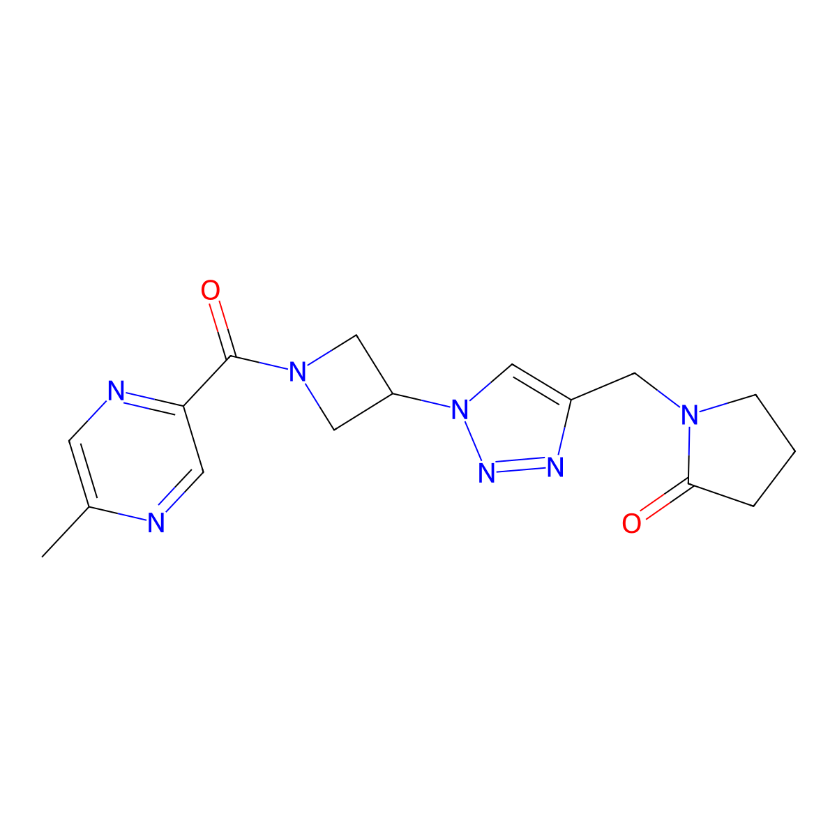 1-({1-[1-(5-methylpyrazine-2-carbonyl)azetidin-3-yl]-1H-1,2,3-triazol-4-yl}methyl)pyrrolidin-2-one molecular structure, CAS 2034407-25-3