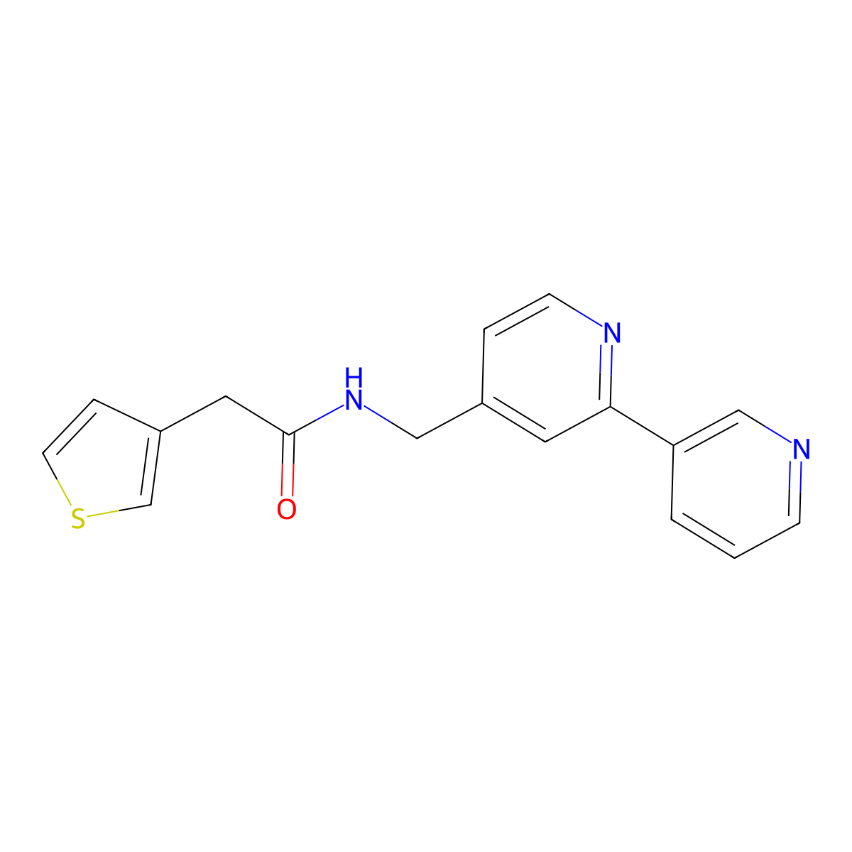 N-({[2,3'-bipyridine]-4-yl}methyl)-2-(thiophen-3-yl)acetamide molecular structure, CAS 2034407-26-4