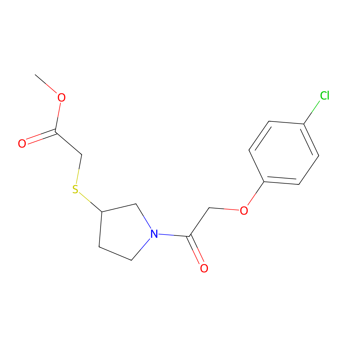 Methyl 2-((1-(2-(4-chlorophenoxy)acetyl)pyrrolidin-3-yl)thio)acetate molecular structure, CAS 2034407-27-5