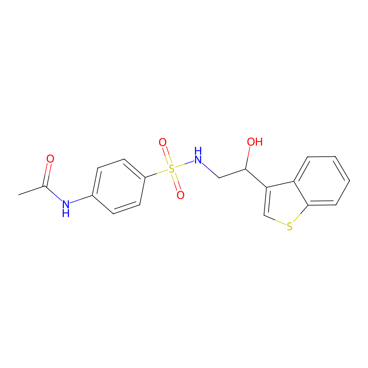 N-(4-(N-(2-(benzo[b]thiophen-3-yl)-2-hydroxyethyl)sulfamoyl)phenyl)acetamide molecular structure, CAS 2034407-30-0