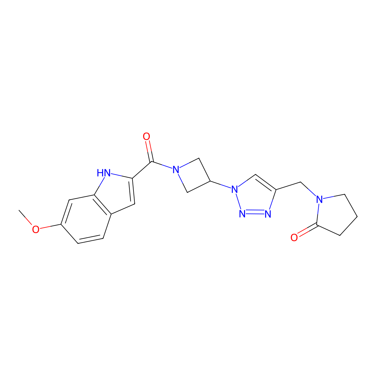 1-({1-[1-(6-methoxy-1H-indole-2-carbonyl)azetidin-3-yl]-1H-1,2,3-triazol-4-yl}methyl)pyrrolidin-2-one molecular structure, CAS 2034407-31-1