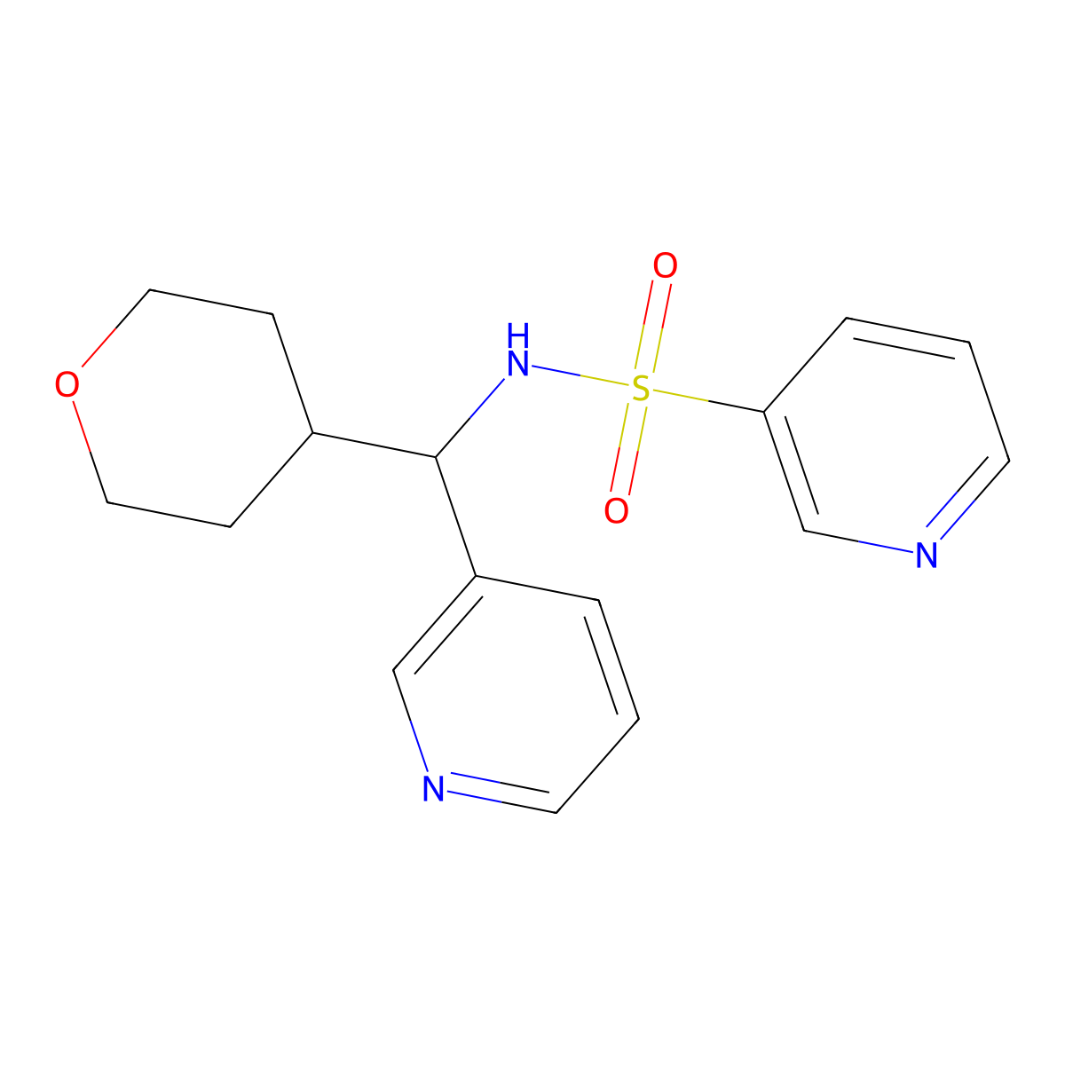 N-(pyridin-3-yl(tetrahydro-2H-pyran-4-yl)methyl)pyridine-3-sulfonamide molecular structure, CAS 2034407-33-3