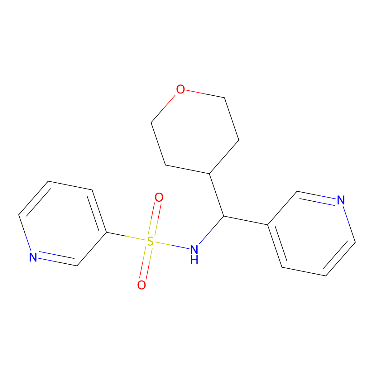 N-(pyridin-3-yl(tetrahydro-2H-pyran-4-yl)methyl)pyridine-3-sulfonamide molecular structure, CAS 2034407-33-3