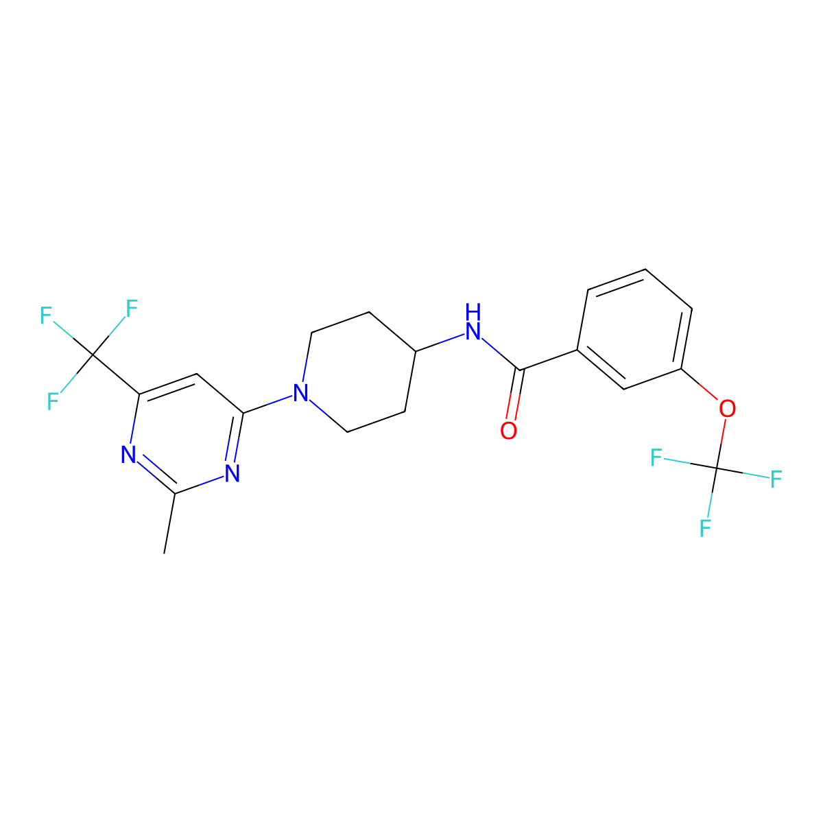 N-{1-[2-methyl-6-(trifluoromethyl)pyrimidin-4-yl]piperidin-4-yl}-3-(trifluoromethoxy)benzamide molecular structure, CAS 2034407-37-7