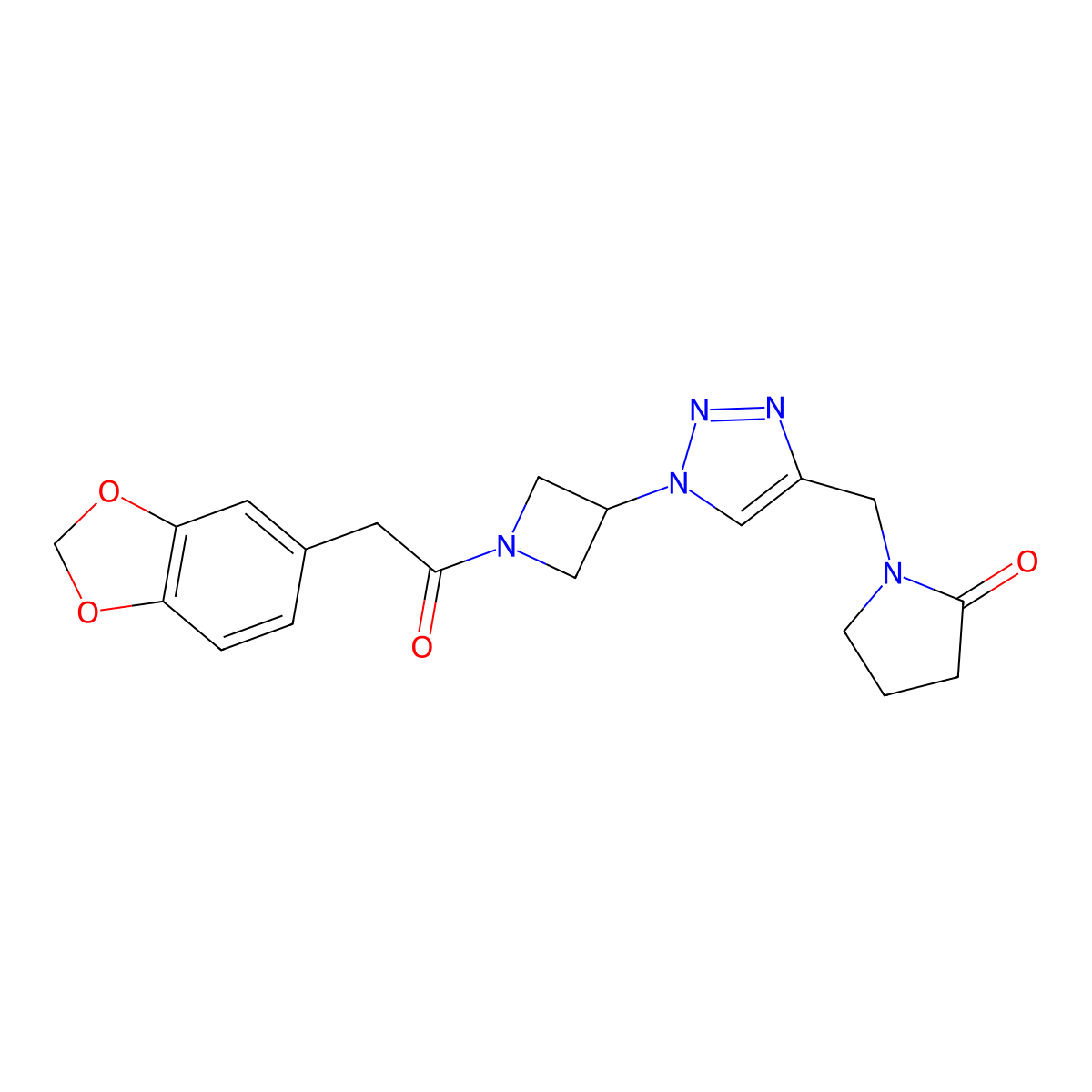 1-((1-(1-(2-(benzo[d][1,3]dioxol-5-yl)acetyl)azetidin-3-yl)-1H-1,2,3-triazol-4-yl)methyl)pyrrolidin-2-one molecular structure, CAS 2034407-38-8