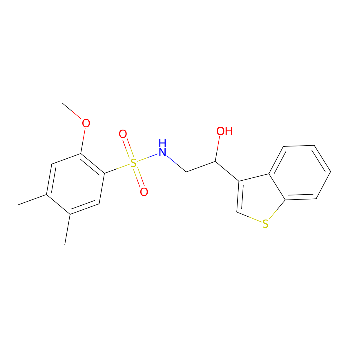 N-(2-(benzo[b]thiophen-3-yl)-2-hydroxyethyl)-2-methoxy-4,5-dimethylbenzenesulfonamide molecular structure, CAS 2034407-39-9