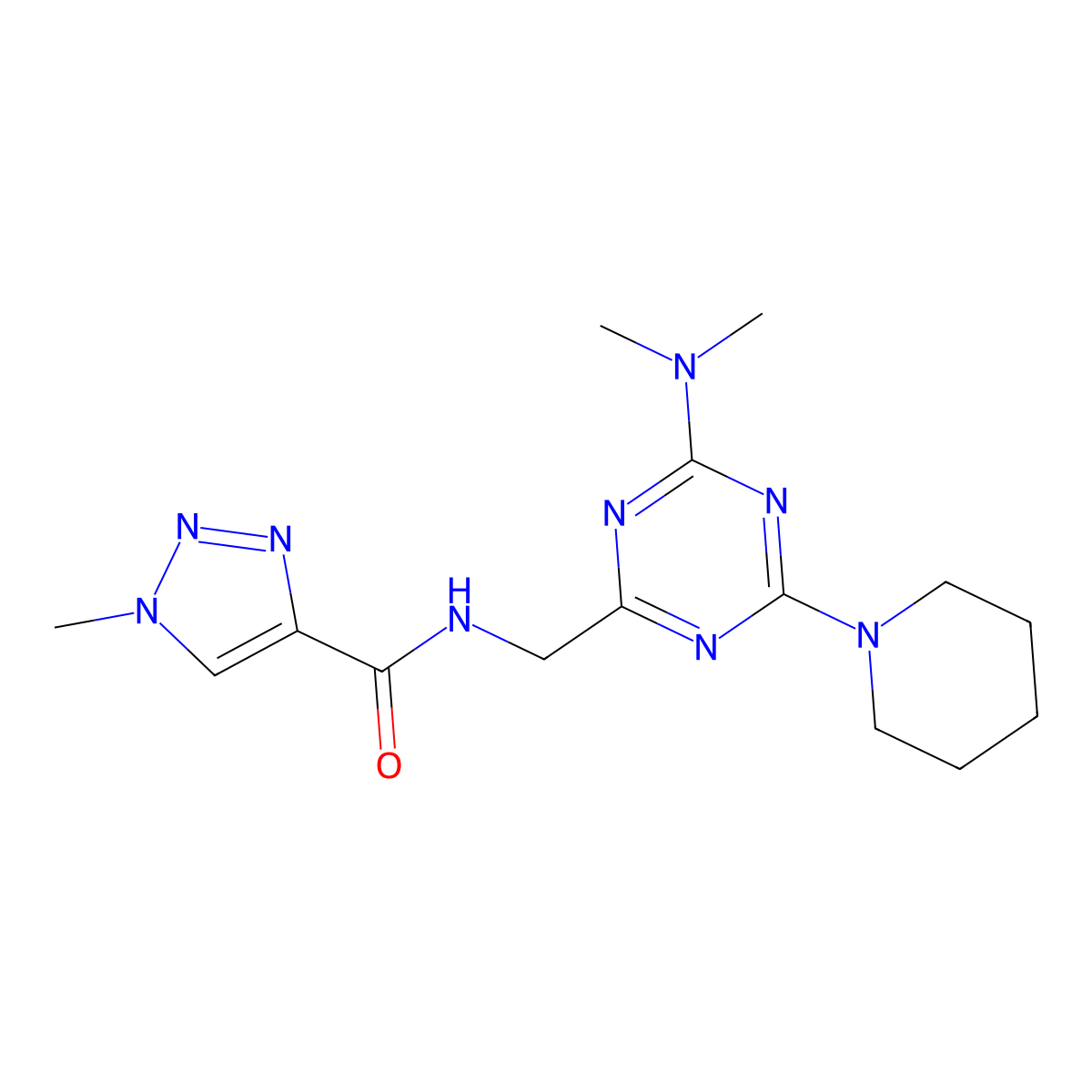 N-{[4-(dimethylamino)-6-(piperidin-1-yl)-1,3,5-triazin-2-yl]methyl}-1-methyl-1H-1,2,3-triazole-4-carboxamide molecular structure, CAS 2034407-42-4