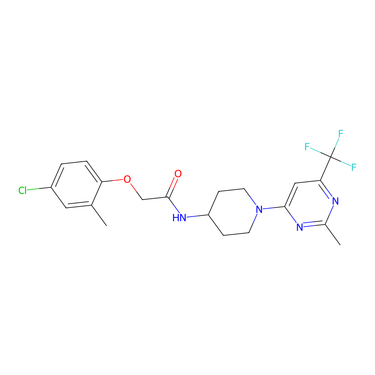 2-(4-chloro-2-methylphenoxy)-N-(1-(2-methyl-6-(trifluoromethyl)pyrimidin-4-yl)piperidin-4-yl)acetamide molecular structure, CAS 2034407-43-5