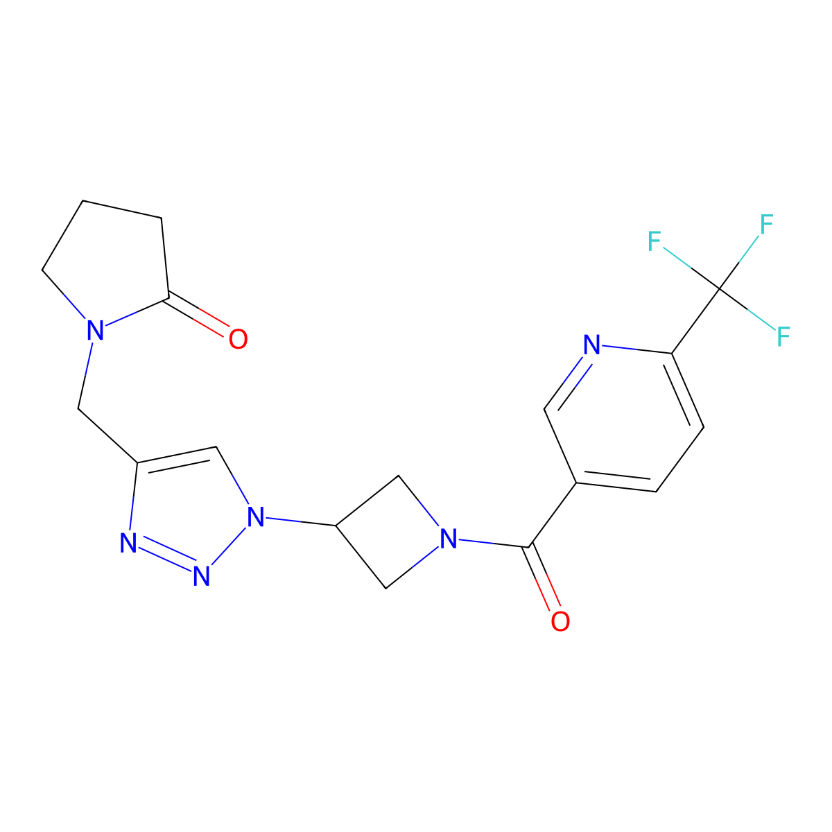 1-((1-(1-(6-(trifluoromethyl)nicotinoyl)azetidin-3-yl)-1H-1,2,3-triazol-4-yl)methyl)pyrrolidin-2-one molecular structure, CAS 2034407-45-7