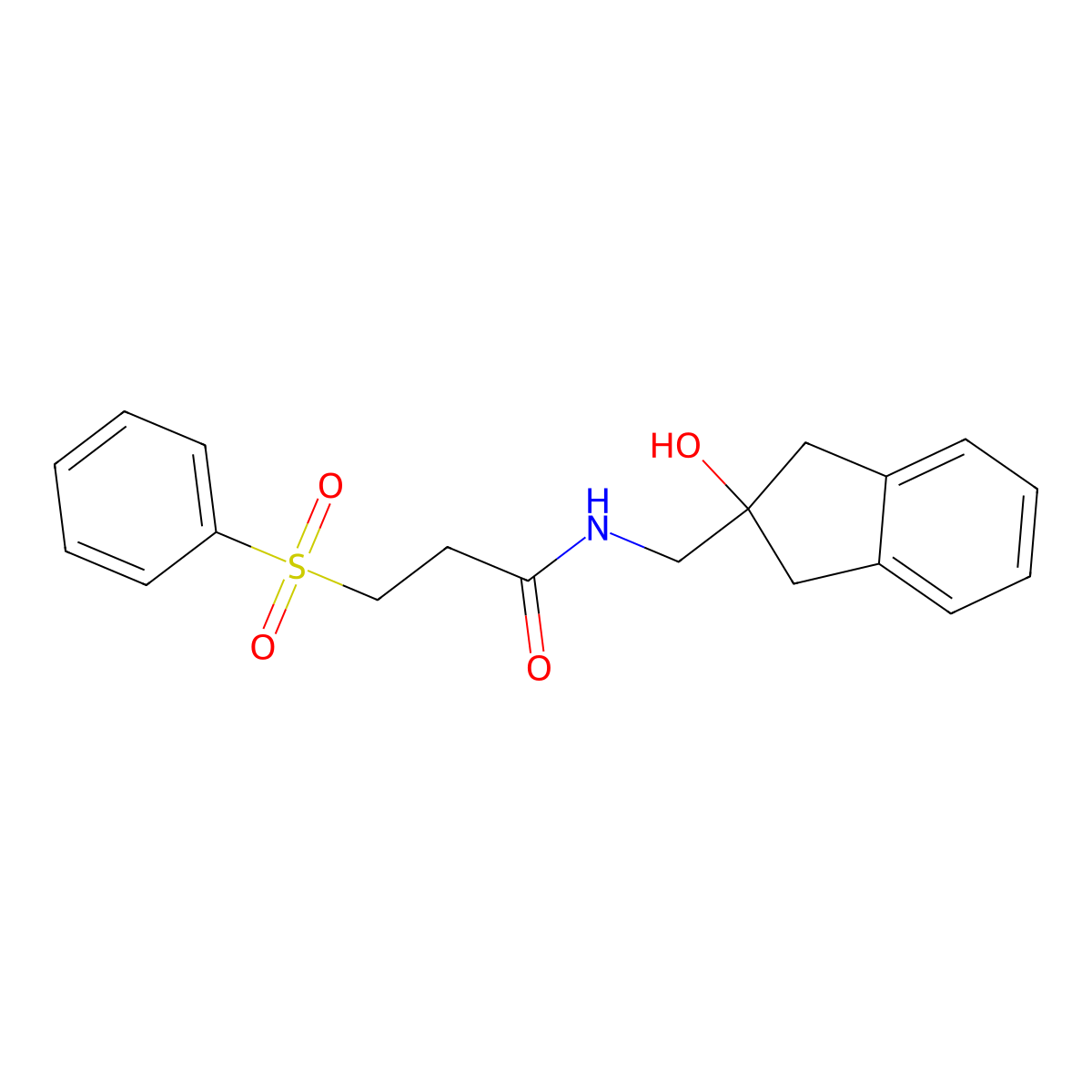 N-((2-hydroxy-2,3-dihydro-1H-inden-2-yl)methyl)-3-(phenylsulfonyl)propanamide molecular structure, CAS 2034407-46-8