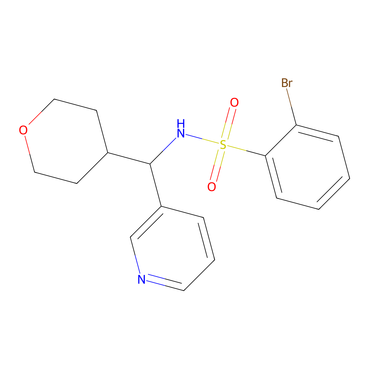 2-bromo-N-(pyridin-3-yl(tetrahydro-2H-pyran-4-yl)methyl)benzenesulfonamide molecular structure, CAS 2034407-52-6