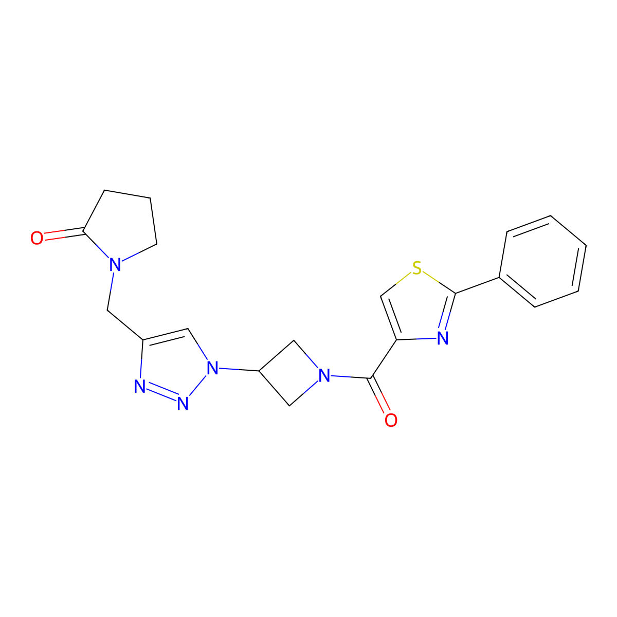 1-((1-(1-(2-phenylthiazole-4-carbonyl)azetidin-3-yl)-1H-1,2,3-triazol-4-yl)methyl)pyrrolidin-2-one molecular structure, CAS 2034407-59-3