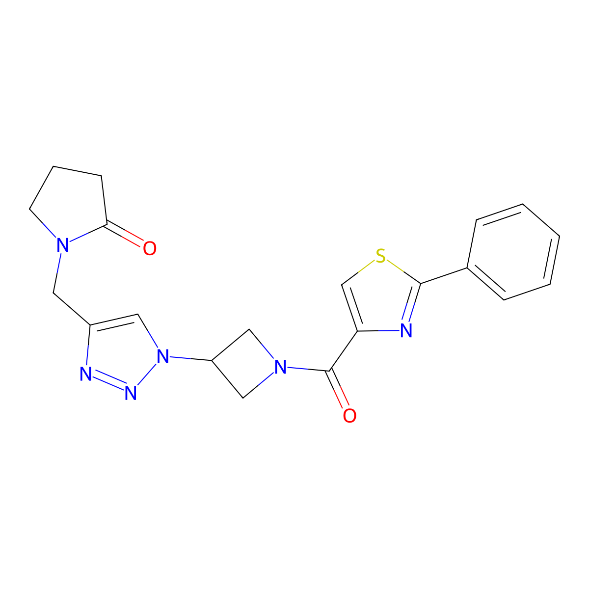 1-((1-(1-(2-phenylthiazole-4-carbonyl)azetidin-3-yl)-1H-1,2,3-triazol-4-yl)methyl)pyrrolidin-2-one molecular structure, CAS 2034407-59-3
