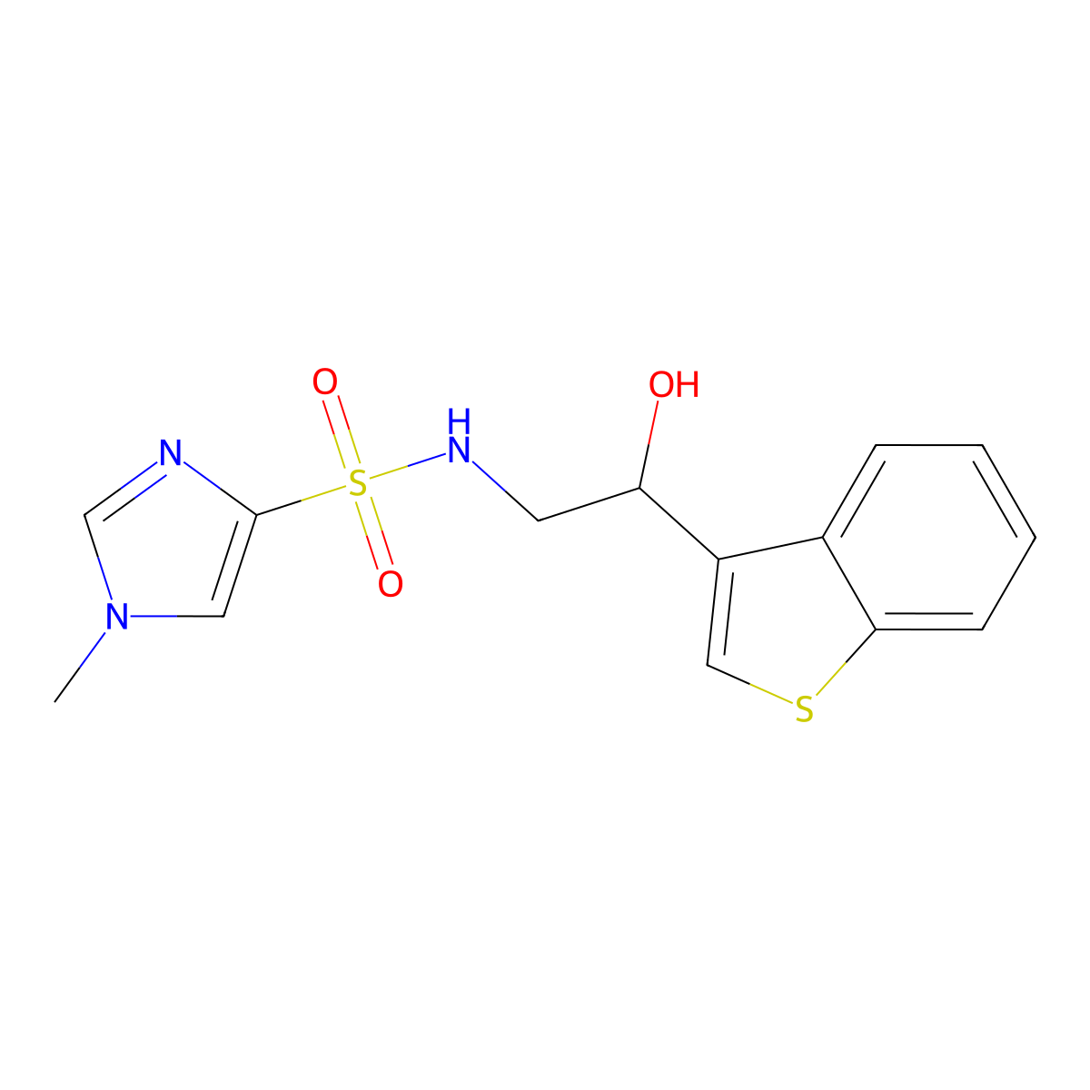 N-(2-(benzo[b]thiophen-3-yl)-2-hydroxyethyl)-1-methyl-1H-imidazole-4-sulfonamide molecular structure, CAS 2034407-60-6