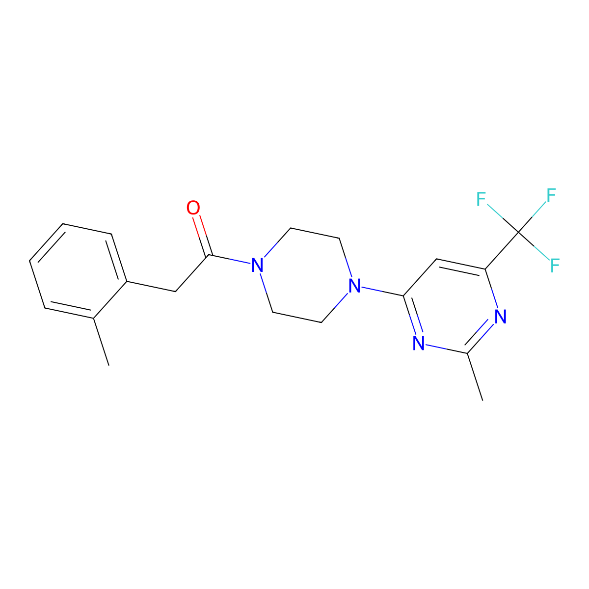1-(4-(2-Methyl-6-(trifluoromethyl)pyrimidin-4-yl)piperazin-1-yl)-2-(o-tolyl)ethanone molecular structure, CAS 2034407-64-0