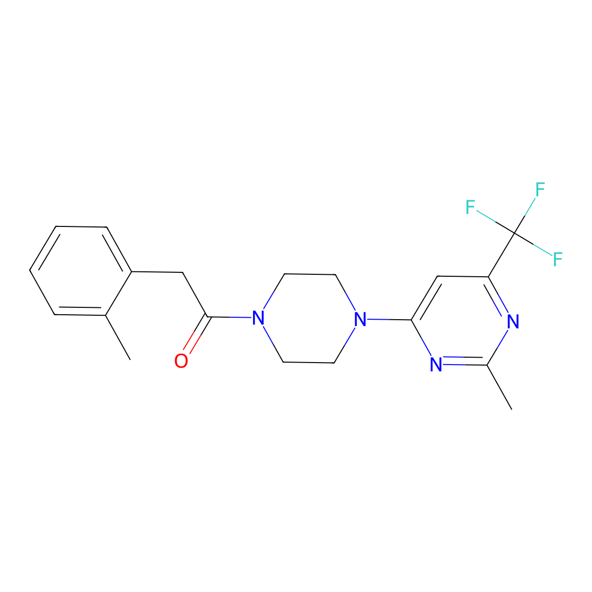 1-(4-(2-Methyl-6-(trifluoromethyl)pyrimidin-4-yl)piperazin-1-yl)-2-(o-tolyl)ethanone molecular structure, CAS 2034407-64-0