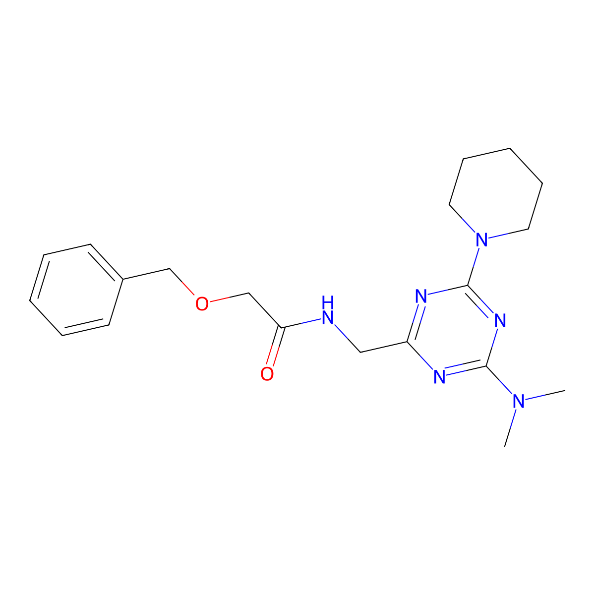 2-(benzyloxy)-N-{[4-(dimethylamino)-6-(piperidin-1-yl)-1,3,5-triazin-2-yl]methyl}acetamide molecular structure, CAS 2034407-65-1
