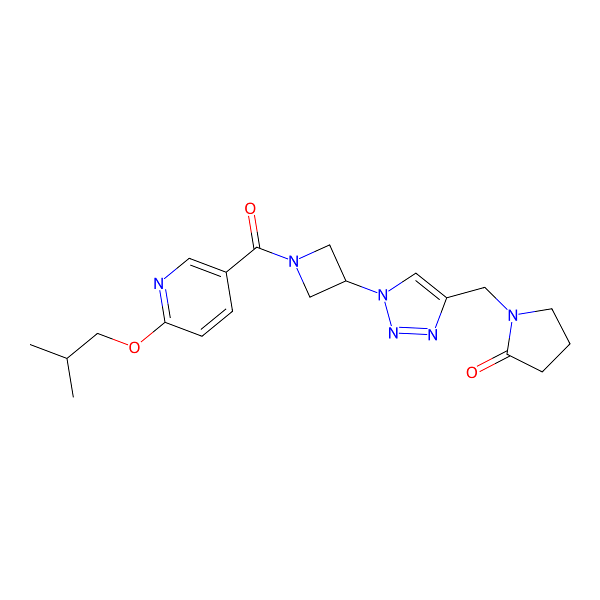 1-((1-(1-(6-isobutoxynicotinoyl)azetidin-3-yl)-1H-1,2,3-triazol-4-yl)methyl)pyrrolidin-2-one molecular structure, CAS 2034407-69-5