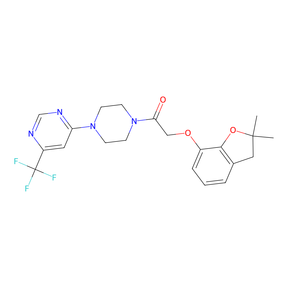2-((2,2-Dimethyl-2,3-dihydrobenzofuran-7-yl)oxy)-1-(4-(6-(trifluoromethyl)pyrimidin-4-yl)piperazin-1-yl)ethanone molecular structure, CAS 2034407-74-2