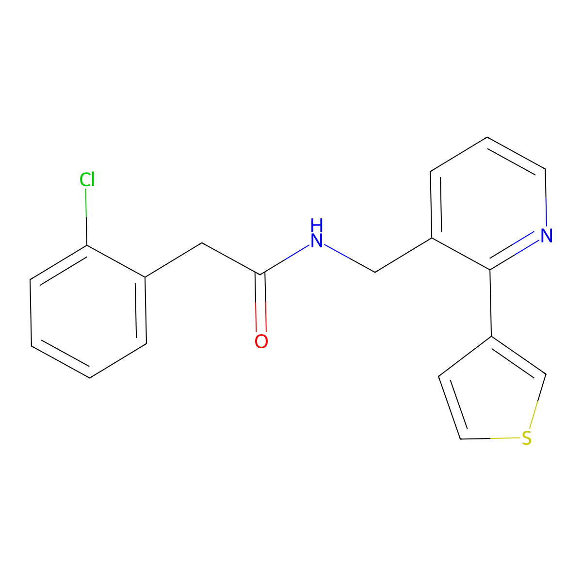 2-(2-chlorophenyl)-N-((2-(thiophen-3-yl)pyridin-3-yl)methyl)acetamide molecular structure, CAS 2034407-75-3