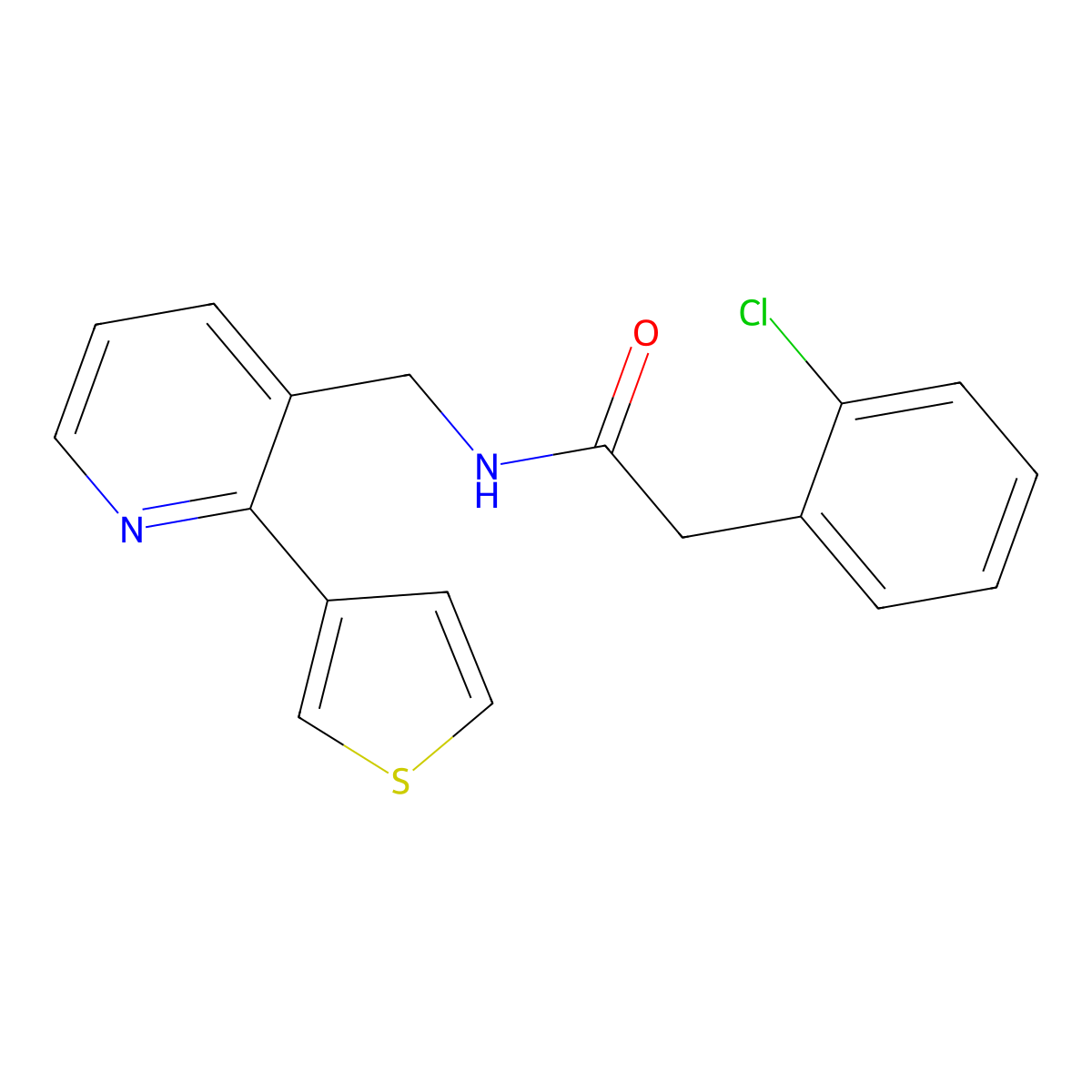 2-(2-chlorophenyl)-N-((2-(thiophen-3-yl)pyridin-3-yl)methyl)acetamide molecular structure, CAS 2034407-75-3