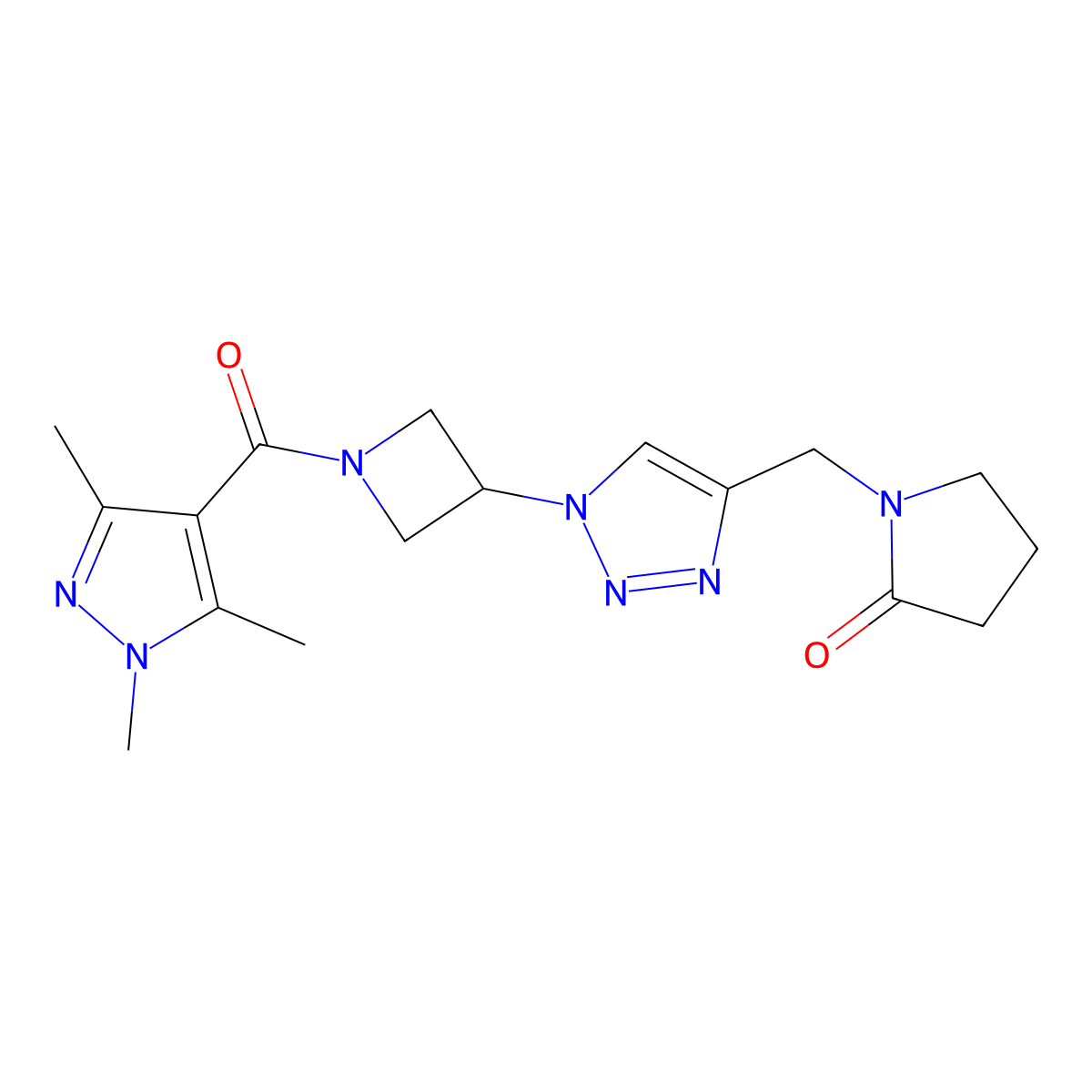 1-((1-(1-(1,3,5-trimethyl-1H-pyrazole-4-carbonyl)azetidin-3-yl)-1H-1,2,3-triazol-4-yl)methyl)pyrrolidin-2-one molecular structure, CAS 2034407-76-4