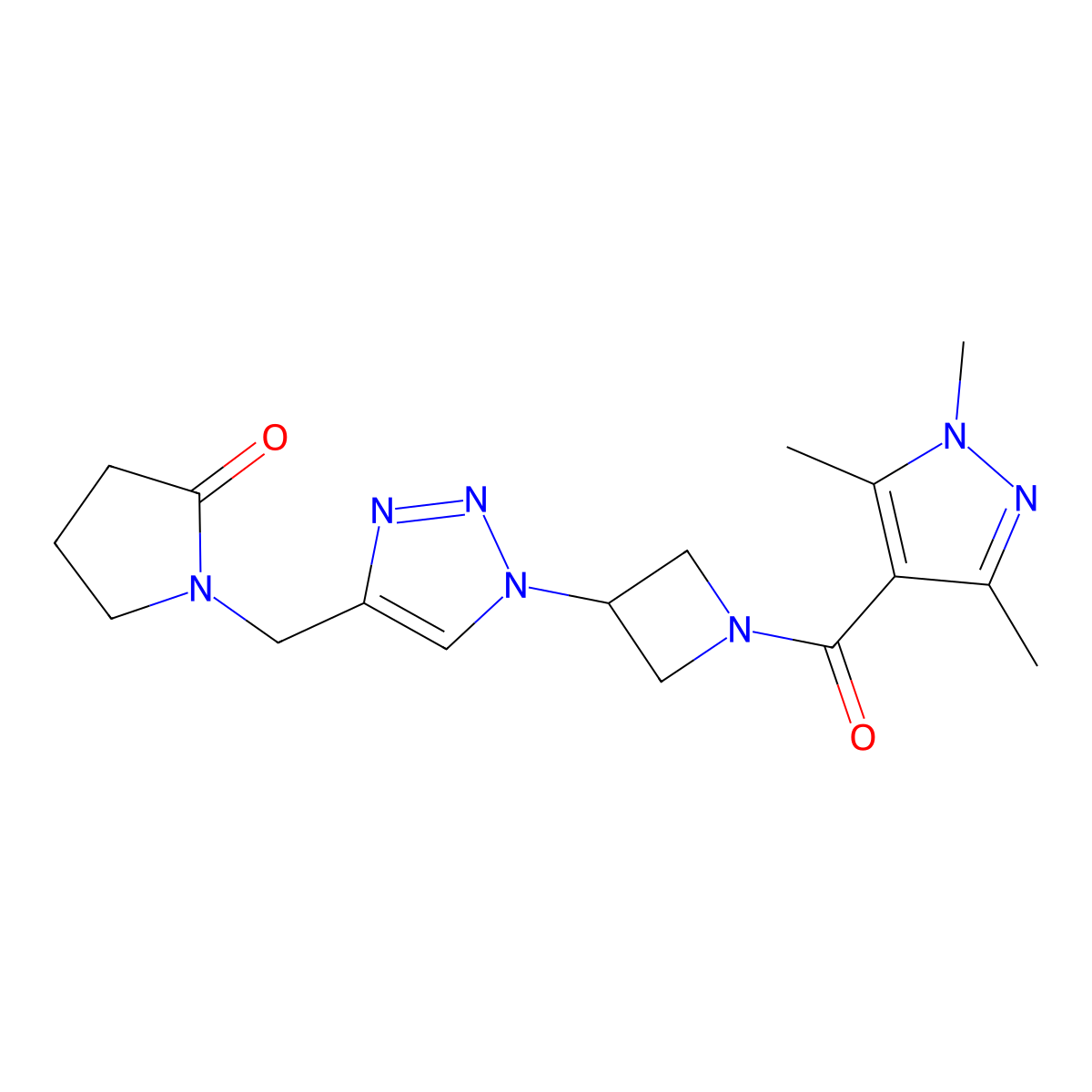 1-((1-(1-(1,3,5-trimethyl-1H-pyrazole-4-carbonyl)azetidin-3-yl)-1H-1,2,3-triazol-4-yl)methyl)pyrrolidin-2-one molecular structure, CAS 2034407-76-4
