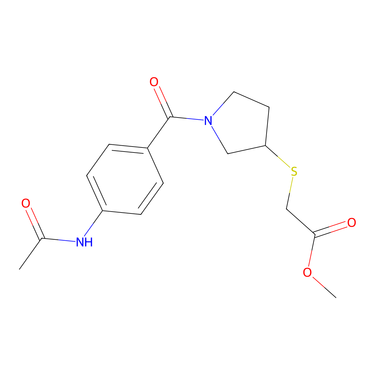 Methyl 2-((1-(4-acetamidobenzoyl)pyrrolidin-3-yl)thio)acetate molecular structure, CAS 2034407-82-2