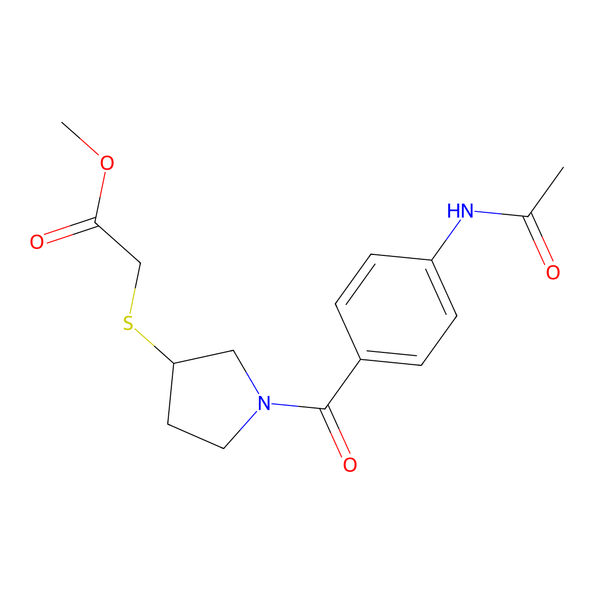 Methyl 2-((1-(4-acetamidobenzoyl)pyrrolidin-3-yl)thio)acetate molecular structure, CAS 2034407-82-2
