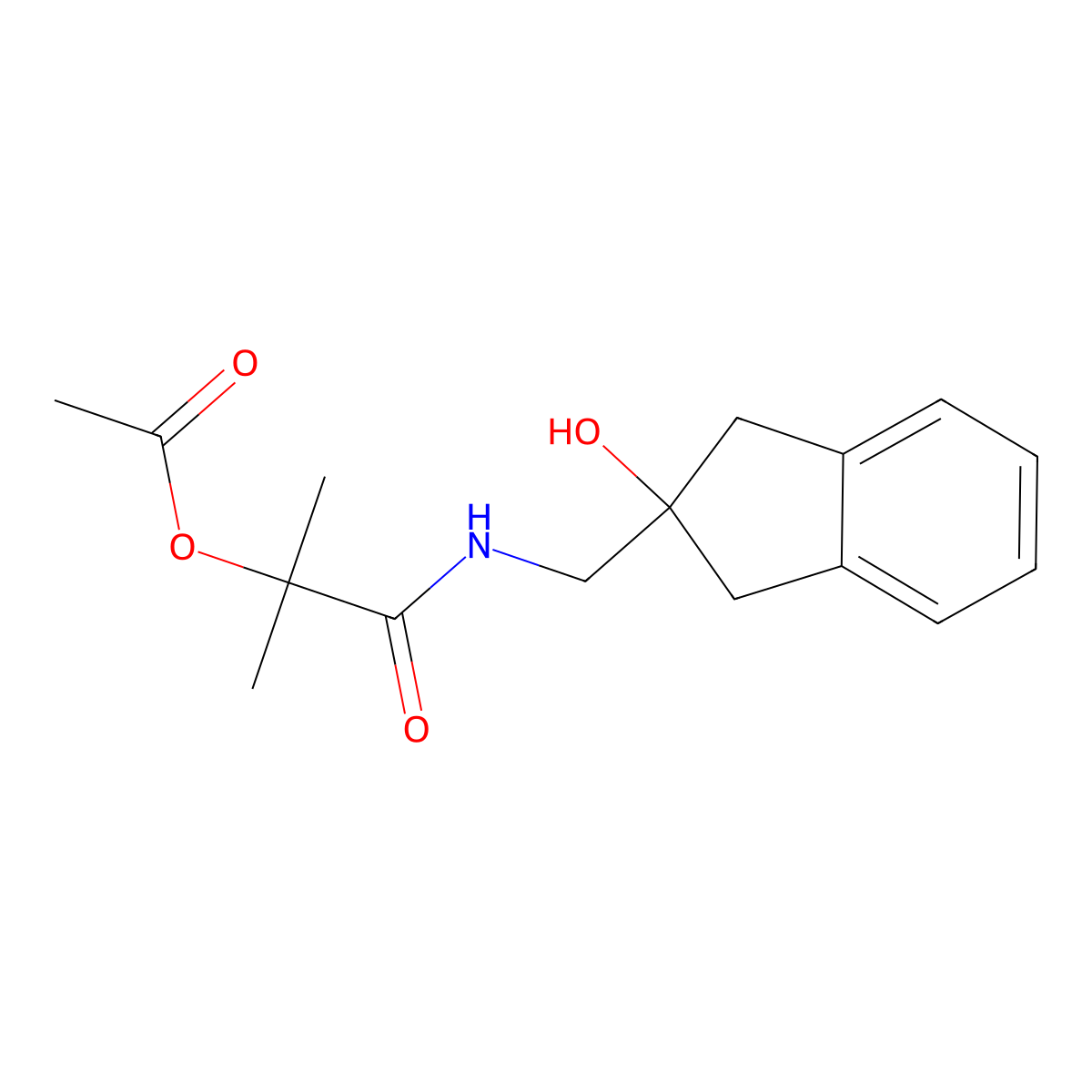 1-(((2-hydroxy-2,3-dihydro-1H-inden-2-yl)methyl)amino)-2-methyl-1-oxopropan-2-yl acetate molecular structure, CAS 2034407-83-3