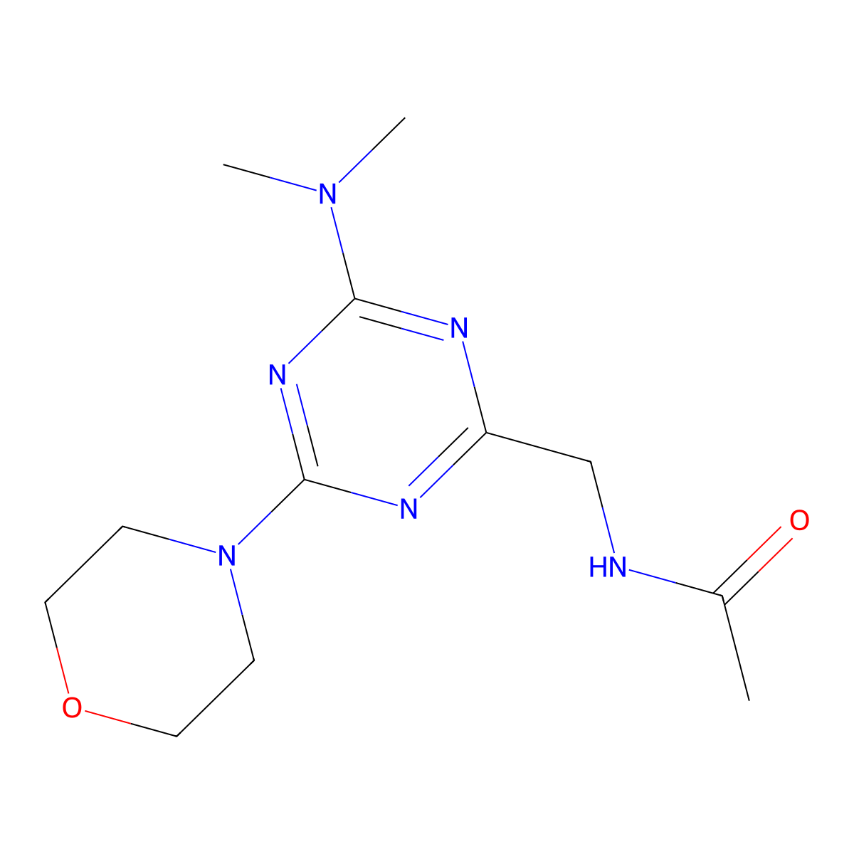 N-{[4-(dimethylamino)-6-(morpholin-4-yl)-1,3,5-triazin-2-yl]methyl}acetamide molecular structure, CAS 2034407-84-4