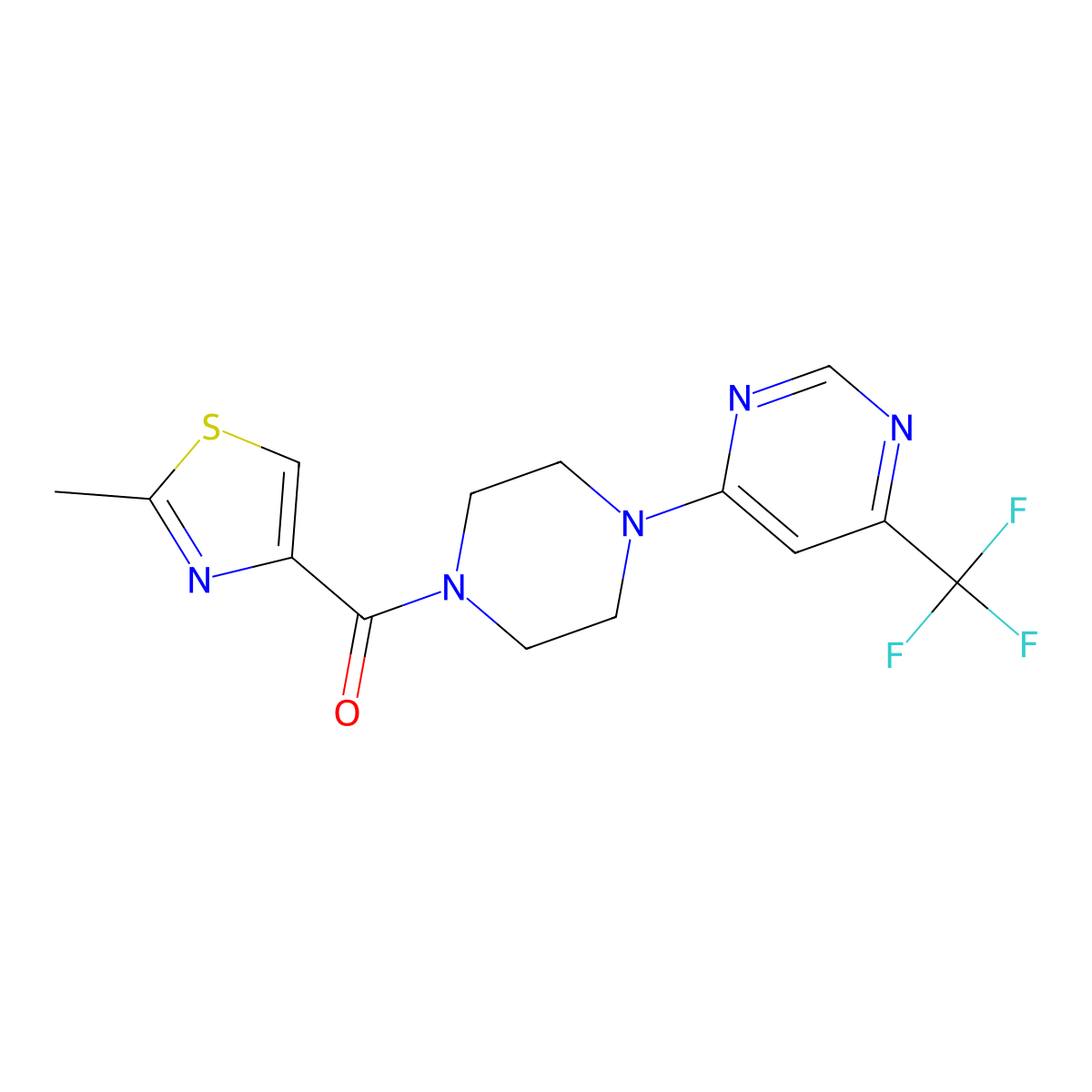 (2-Methylthiazol-4-yl)(4-(6-(trifluoromethyl)pyrimidin-4-yl)piperazin-1-yl)methanone molecular structure, CAS 2034407-85-5