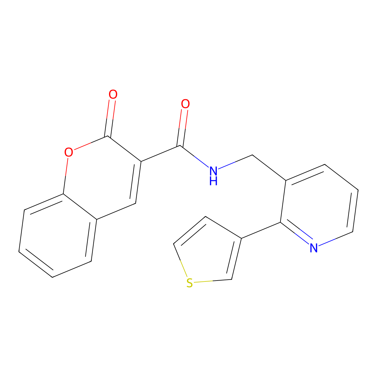 2-oxo-N-((2-(thiophen-3-yl)pyridin-3-yl)methyl)-2H-chromene-3-carboxamide molecular structure, CAS 2034407-86-6