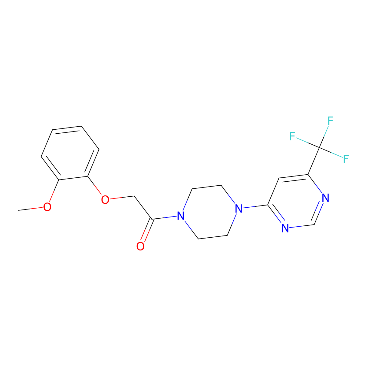 2-(2-Methoxyphenoxy)-1-(4-(6-(trifluoromethyl)pyrimidin-4-yl)piperazin-1-yl)ethanone molecular structure, CAS 2034407-88-8