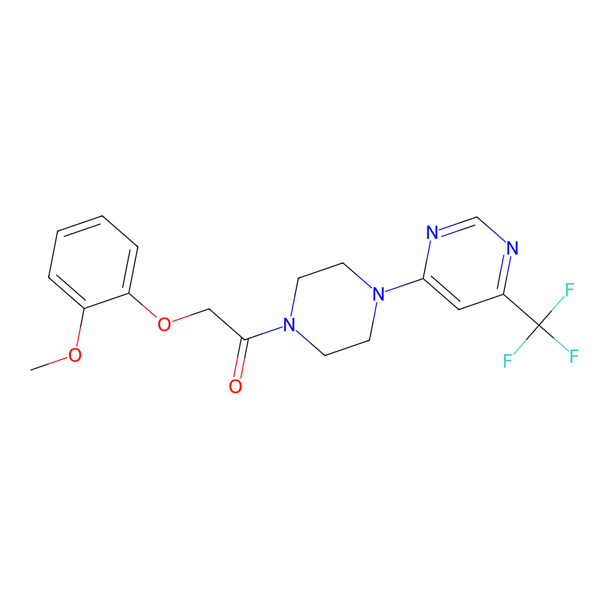 2-(2-Methoxyphenoxy)-1-(4-(6-(trifluoromethyl)pyrimidin-4-yl)piperazin-1-yl)ethanone molecular structure, CAS 2034407-88-8