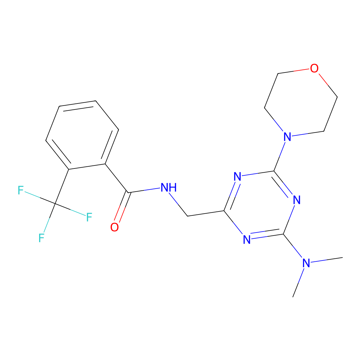N-((4-(dimethylamino)-6-morpholino-1,3,5-triazin-2-yl)methyl)-2-(trifluoromethyl)benzamide molecular structure, CAS 2034407-91-3