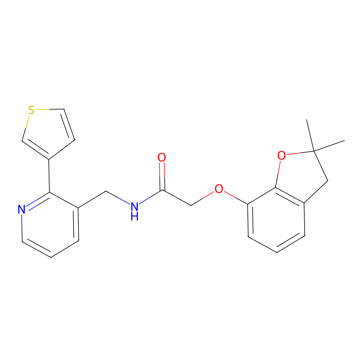 2-((2,2-dimethyl-2,3-dihydrobenzofuran-7-yl)oxy)-N-((2-(thiophen-3-yl)pyridin-3-yl)methyl)acetamide molecular structure, CAS 2034407-92-4