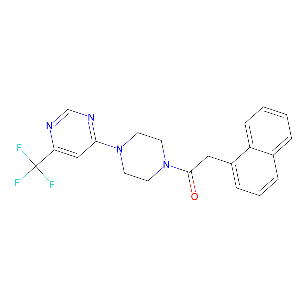 2-(Naphthalen-1-yl)-1-(4-(6-(trifluoromethyl)pyrimidin-4-yl)piperazin-1-yl)ethanone molecular structure, CAS 2034407-94-6