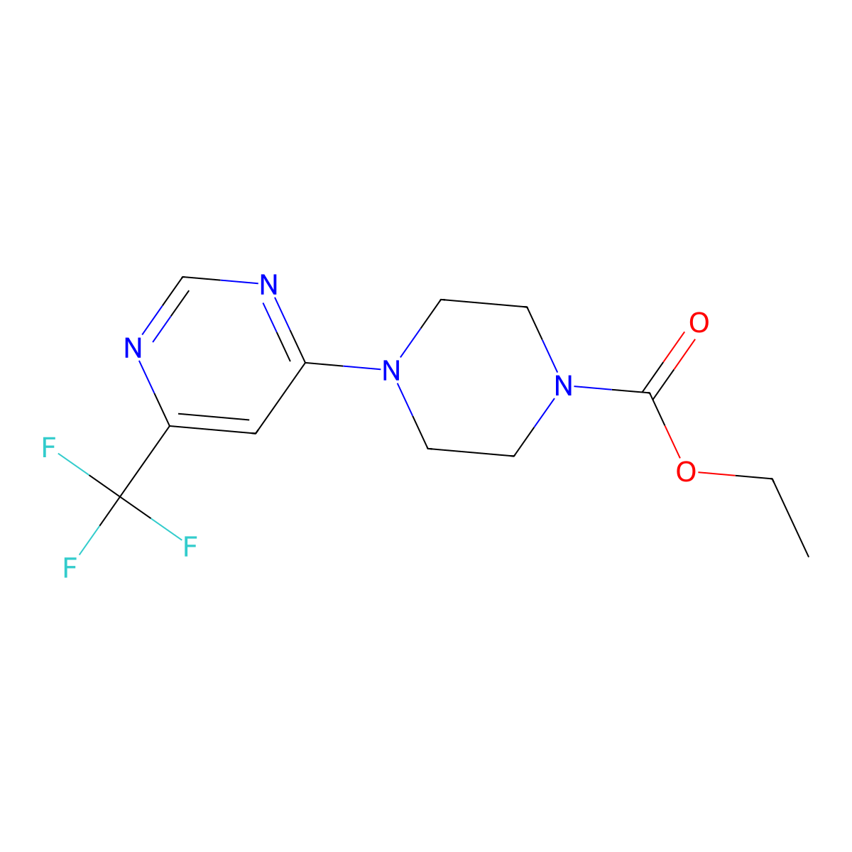 Ethyl 4-[6-(trifluoromethyl)pyrimidin-4-yl]piperazine-1-carboxylate molecular structure, CAS 2034408-00-7