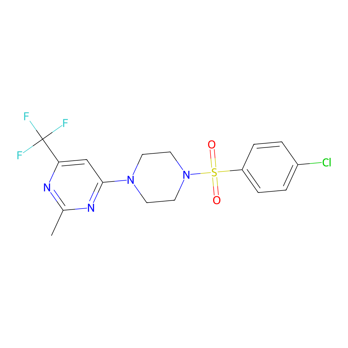 4-(4-((4-Chlorophenyl)sulfonyl)piperazin-1-yl)-2-methyl-6-(trifluoromethyl)pyrimidine molecular structure, CAS 2034408-01-8
