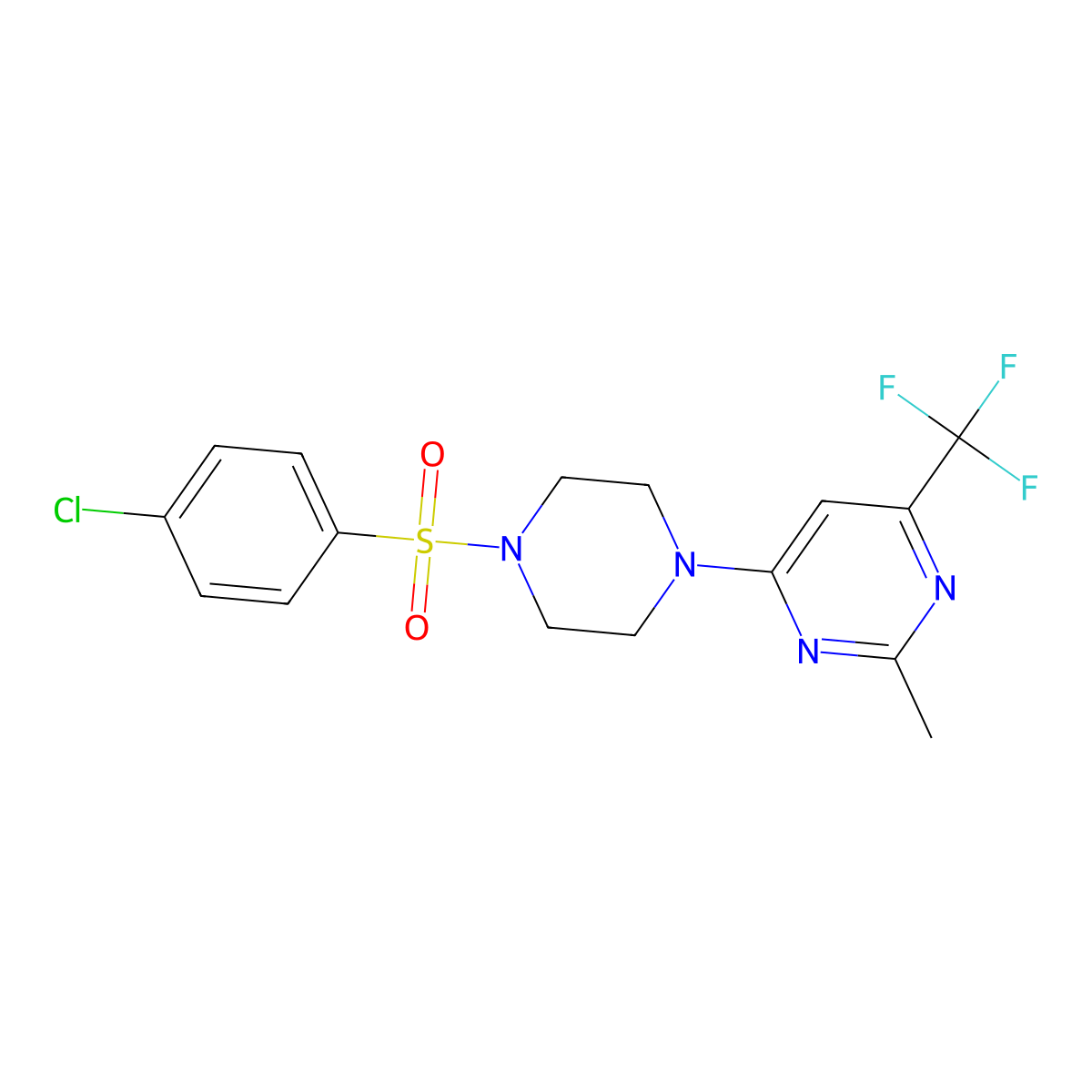 4-(4-((4-Chlorophenyl)sulfonyl)piperazin-1-yl)-2-methyl-6-(trifluoromethyl)pyrimidine molecular structure, CAS 2034408-01-8