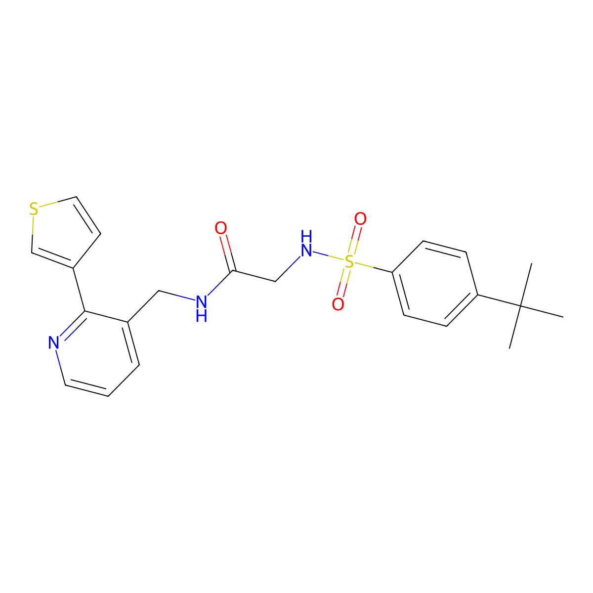 2-(4-(tert-butyl)phenylsulfonamido)-N-((2-(thiophen-3-yl)pyridin-3-yl)methyl)acetamide molecular structure, CAS 2034408-02-9